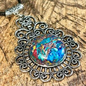 Colorful Rainbow Calsilica Pendant 2 1/2”